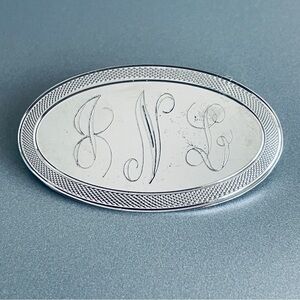 1967 Initial Monogrammed Sterling Silver Oval LAMODE Brooch POCOMOKE CLO…